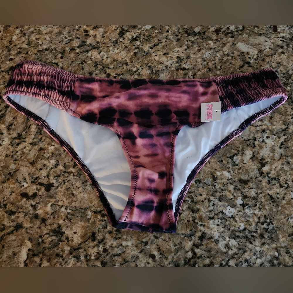 PINK Victoria's Secret Purple and Pink Tie Dye Cheeky Ruched Sides| Size M|NWT